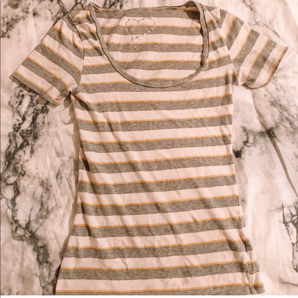 Womens Grey and yellow and white stripped T-shirt